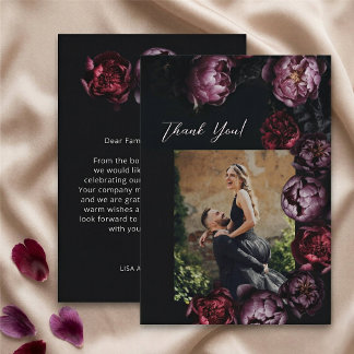 Dark Moody Floral Wedding Thank You Card
