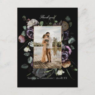 Dark Moody Floral Wedding Thank you Photo Postcard