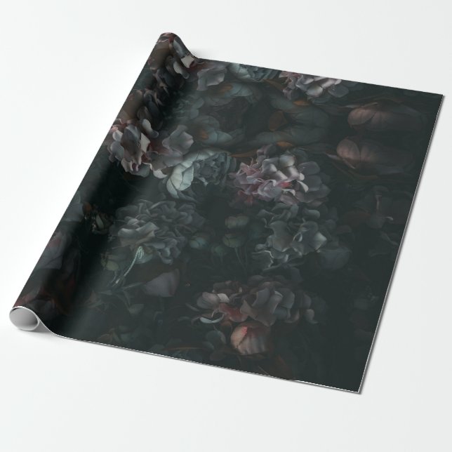 Dark Moody Floral Wrapping Paper (Unrolled)