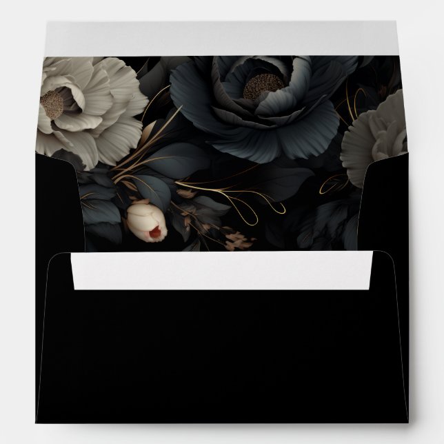 Dark Moody Florals Gothic Halloween Wedding Envelope (Back (Bottom))