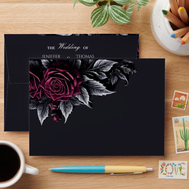 Dark Moody Florals Gothic Halloween Wedding Envelope (Desk)