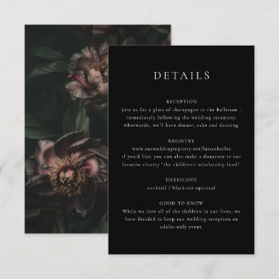 Dark Moody Florals Wedding Info Details Enclosure Card