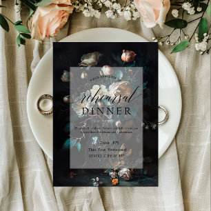 Dark Moody Flowers Black Rehearsal Dinner   Invitation
