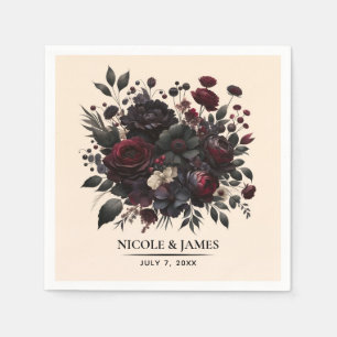 Dark Moody Flowers Elegant Floral Cream Wedding Napkin