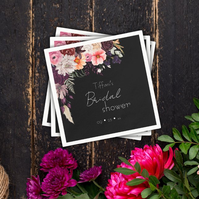 Dark Moody Flowers & Greenery Bridal Shower Napkin (Creator Uploaded)