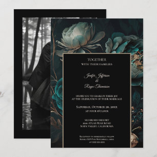 Dark moody flowers Photo Gothic wedding Invitation