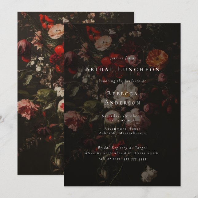Dark Moody Flowers Romantic Wedding Bridal Shower Invitation (Front/Back)