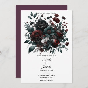 Dark Moody Forest Flowers Elegant Floral Wedding Invitation
