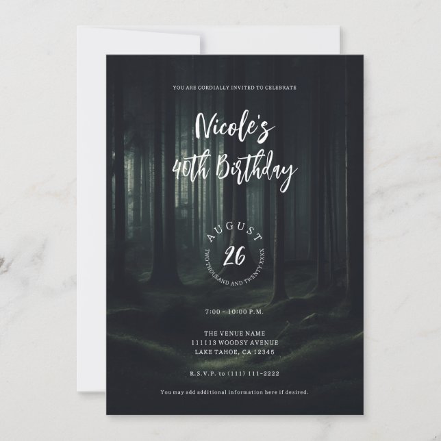 Dark Moody Forest Trees at Twilight Birthday Party Invitation (Front)