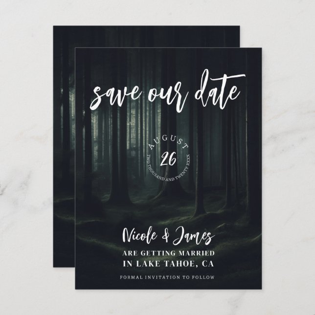 Dark Moody Forest Trees at Twilight Save the Date  Invitation (Front/Back)