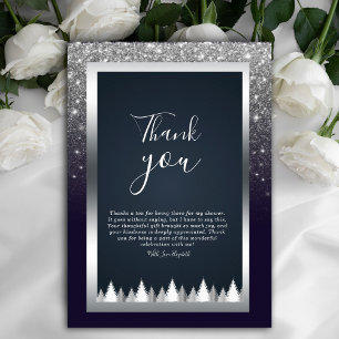 Dark Moody Glitter Silver Navy Blue Thank You Invitation