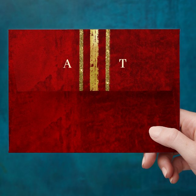 Dark Moody Gold Red with scratches Wedding  Envelope (Hand)