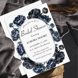 Dark Moody Gothic Blue Floral Bridal Shower Invitation
