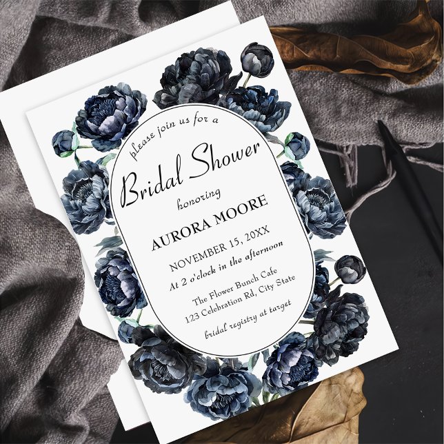 Dark Moody Gothic Blue Floral Bridal Shower Invitation (Creator Uploaded)