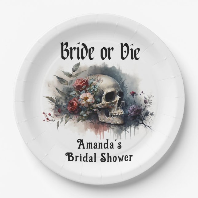 Dark Moody Gothic Bride or Die Bridal Shower Paper Plate (Front)