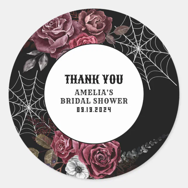 Dark moody gothic floral black Bridal Shower Classic Round Sticker | Zazzle