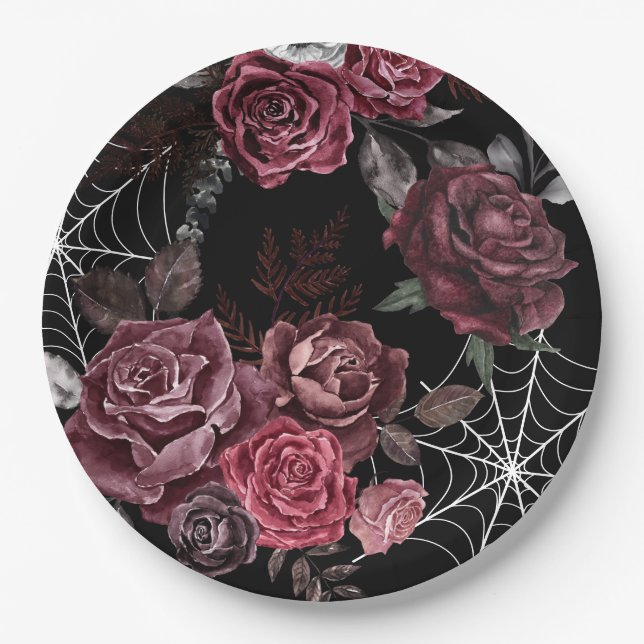 Dark moody Gothic floral black Bridal Shower  Paper Plate (Front)