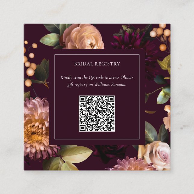 Dark Moody Gothic Floral Bridal Shower QR Code  Enclosure Card (Front)
