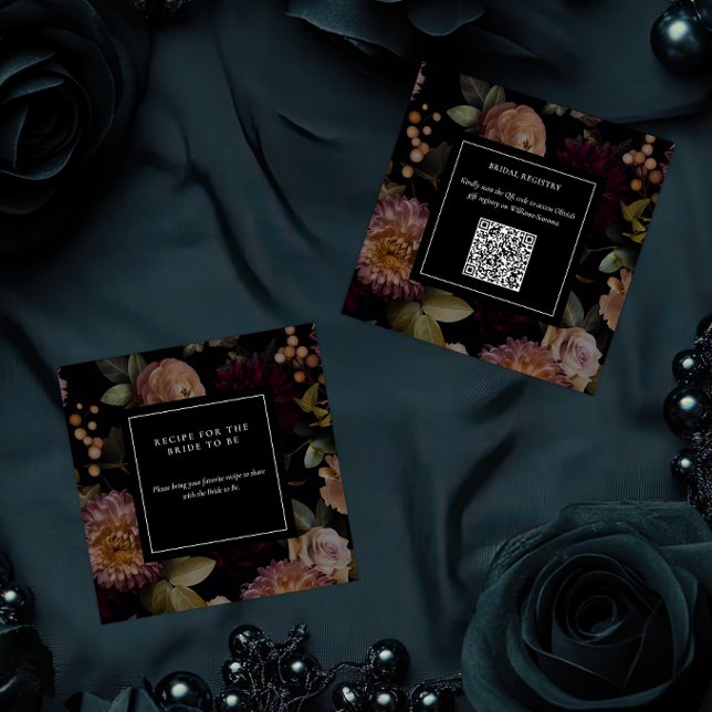 Dark Moody Gothic Floral Bridal Shower QR Code  Enclosure Card (Dark and Moody Goth Floral Bridal Shower Enclosure Cards )