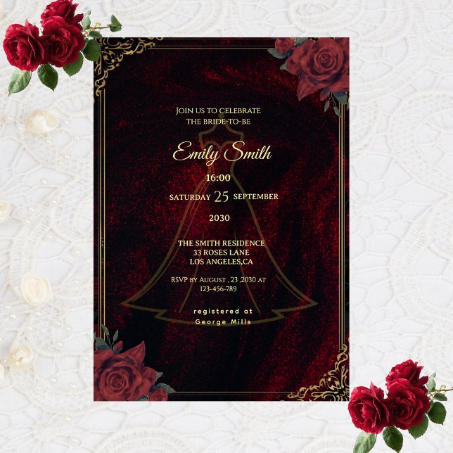 Dark Moody Gothic Red Roses Elegant Bridal Shower Invitation (Creator Uploaded)