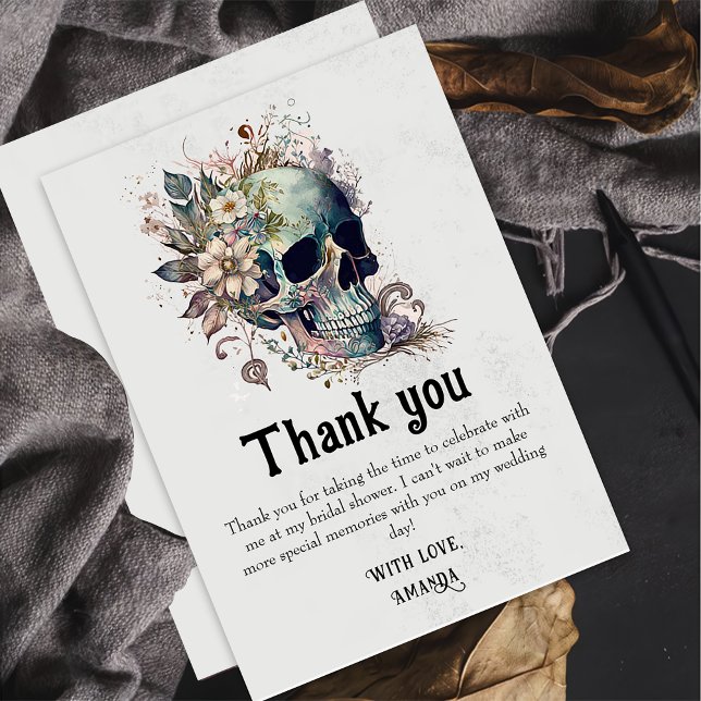 Dark Moody Gothic Skull Bridal Shower  Thank You Card (Creator Uploaded)