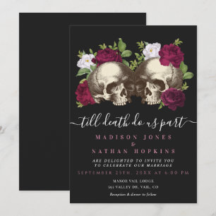Dark Moody Gothic Skull Floral Wedding Invitation