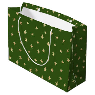 Dark Moody Green Gold Star Pattern Large Gift Bag