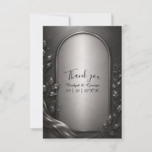 dark moody Gunmetal Art Deco Arch Wedding Thank You Card