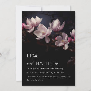 Dark  Moody Magnolia Flowers Casual Wedding Invitation
