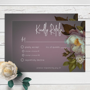 Dark Moody Mauve Floral Modern Wedding RSVP Card