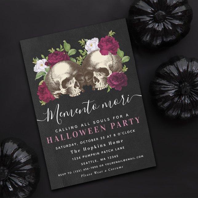 Dark Moody Memento Mori Floral Halloween Party  Invitation (Creator Uploaded)