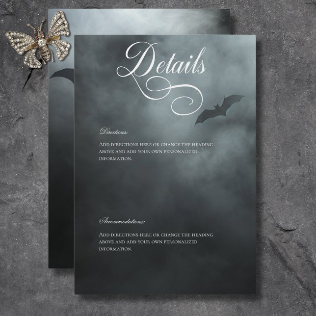 Dark Moody Midnight Bat & Fog Wedding Details Enclosure Card (Dark Moody Midnight Bat & Fog Wedding Details Enclosure Card)