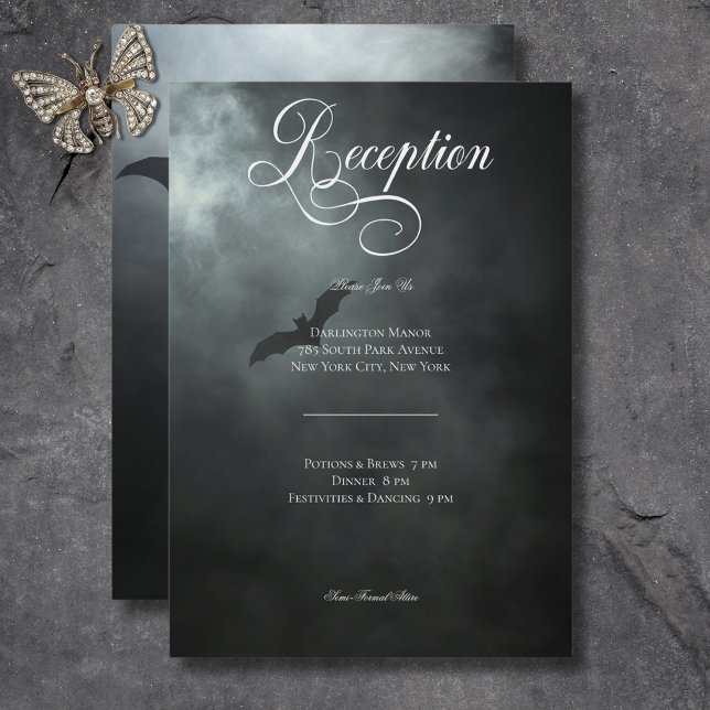 Dark Moody Midnight Bat & Fog Wedding Reception Enclosure Card (Dark Moody Midnight Bat & Fog Wedding Reception Enclosure Card)