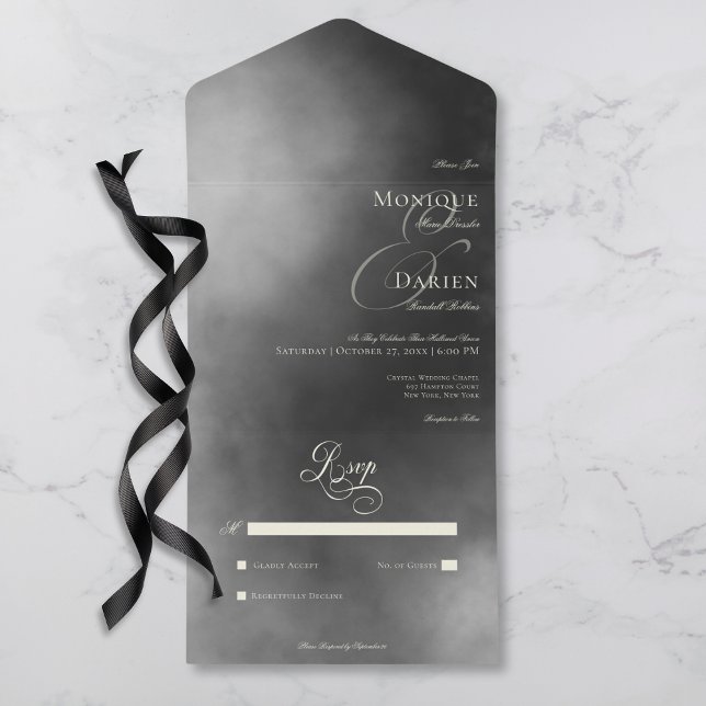 Dark Moody Midnight Black Fog No Dinner Wedding All In One Invitation (Dark Moody Midnight Black Fog No Dinner Wedding All In One Invitation)