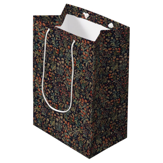 Dark Moody Midnight Forest Floral Botanical Medium Gift Bag (Front Angled)