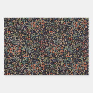 Dark Moody Midnight Forest Floral Botanical Wrapping Paper Sheet