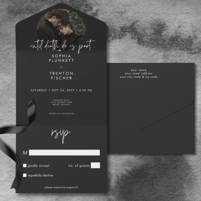 Dark Moody Minimal Photo No Dinner Wedding All In One Invitation (Dark Moody Minimal Photo No Dinner Wedding All In One Invitation)