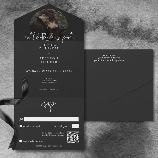 Dark Moody Minimal Photo QR Code Wedding All In One Invitation (Dark Moody Minimal Photo QR Code Wedding All In One Invitation)