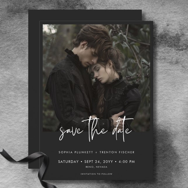 Dark Moody Minimal Photo Wedding Save The Date (Dark Moody Minimal Photo Wedding Save The Date)