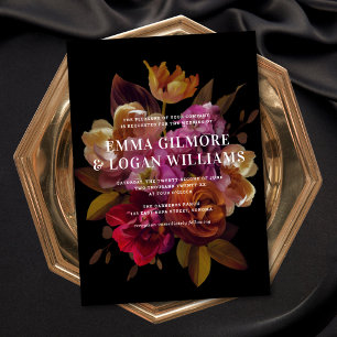 Dark & Moody Modern Painted Floral Wedding Invitation