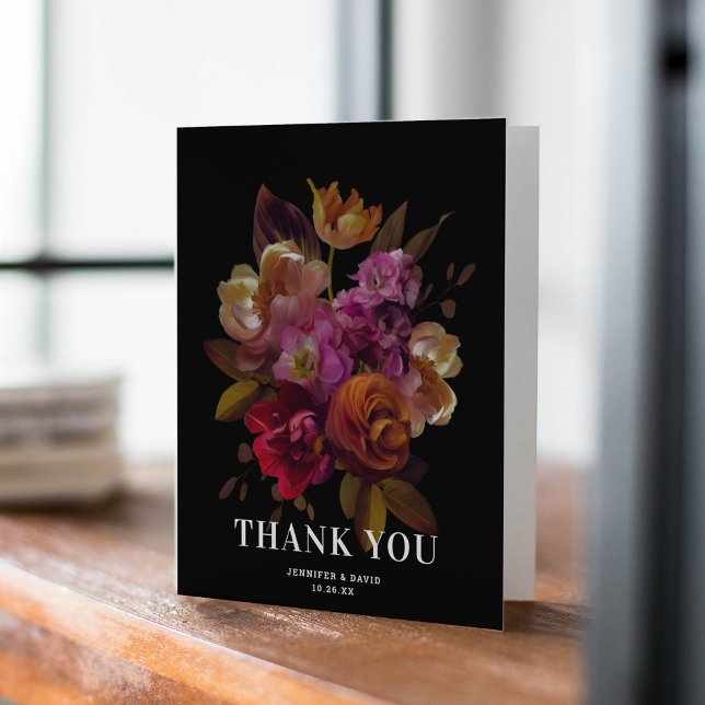 Dark & Moody Modern Painted Floral Wedding  Thank You Card (Creator Uploaded)