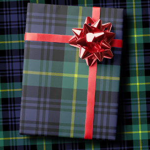 Dark Moody Navy and Forest Green Tartan Plaid Wrapping Paper