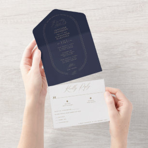 Dark Moody Navy Gold Wedding All In One Invitation