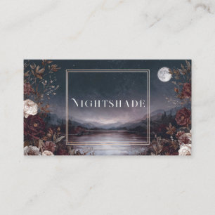 Dark Moody Night Sky Full Moon Botanical Lake Business Card