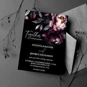 Dark moody noir elegant all in one wedding invitation