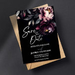 Dark moody noir elegant burgundy peonies save the date<br><div class="desc">Dark moody noir elegant gothic all in one wedding editable template invitation instant digital download,  black burgundy peonies on dark background</div>