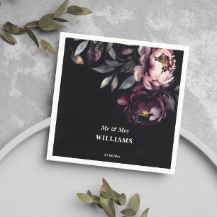 Dark moody noir elegant burgundy peonies template napkin