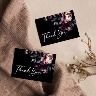Dark moody noir elegant burgundy peonies thank you card