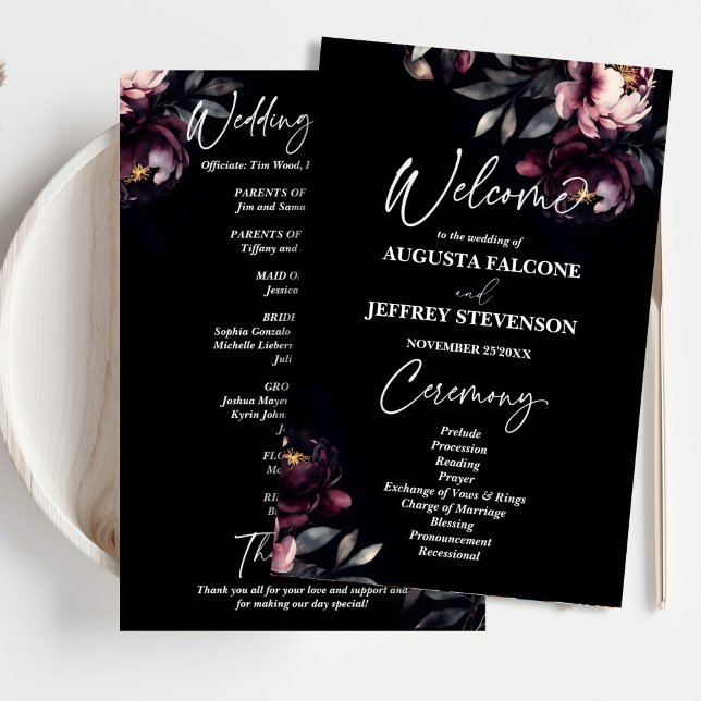 Dark moody noir elegant wedding program (Dark moody noir elegant wedding program)