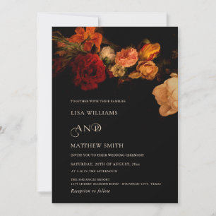 Dark Moody Painted Flowers  Wedding Invitation